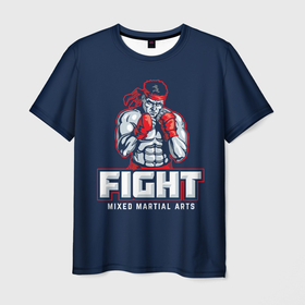 Мужская футболка 3D с принтом Fight ММА в Кировске, 100% полиэфир | прямой крой, круглый вырез горловины, длина до линии бедер | 