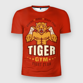 Мужская футболка 3D Slim с принтом Tiger   боец в Екатеринбурге, 100% полиэстер с улучшенными характеристиками | приталенный силуэт, круглая горловина, широкие плечи, сужается к линии бедра | 