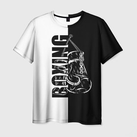 Мужская футболка 3D с принтом Boxing чёрно белое , 100% полиэфир | прямой крой, круглый вырез горловины, длина до линии бедер | 