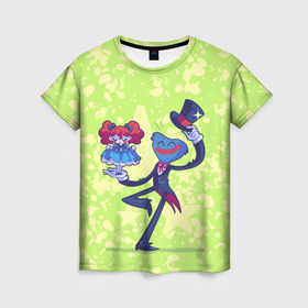 Женская футболка 3D с принтом Huggy Wuggy and Poppy Playtime в Кировске, 100% полиэфир ( синтетическое хлопкоподобное полотно) | прямой крой, круглый вырез горловины, длина до линии бедер | 