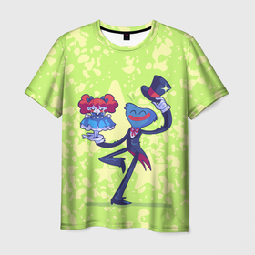 Мужская футболка 3D с принтом Huggy Wuggy and Poppy Playtime , 100% полиэфир | прямой крой, круглый вырез горловины, длина до линии бедер | 