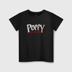 Детская футболка хлопок с принтом Poppy Playtime лого , 100% хлопок | круглый вырез горловины, полуприлегающий силуэт, длина до линии бедер | Тематика изображения на принте: 