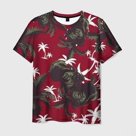 Мужская футболка 3D с принтом Пальмы и Давид Микеланджело , 100% полиэфир | прямой крой, круглый вырез горловины, длина до линии бедер | 