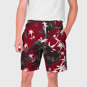 Мужские шорты 3D с принтом Пальмы и Давид Микеланджело в Тюмени,  полиэстер 100% | прямой крой, два кармана без застежек по бокам. Мягкая трикотажная резинка на поясе, внутри которой широкие завязки. Длина чуть выше колен | 