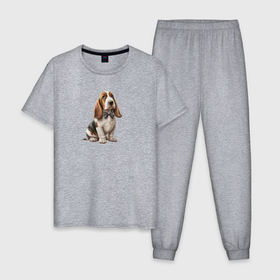 Мужская пижама хлопок с принтом Бассет хаунд  с бантиком , 100% хлопок | брюки и футболка прямого кроя, без карманов, на брюках мягкая резинка на поясе и по низу штанин
 | 