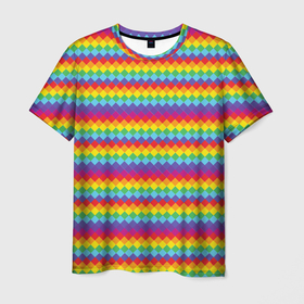 Мужская футболка 3D с принтом Color diamonds , 100% полиэфир | прямой крой, круглый вырез горловины, длина до линии бедер | 