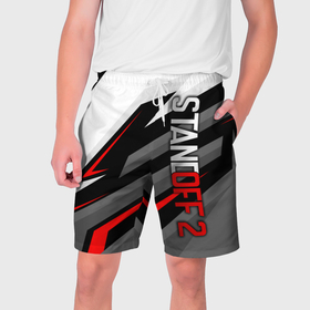 Мужские шорты 3D с принтом Standoff 2   красный спорт в Кировске,  полиэстер 100% | прямой крой, два кармана без застежек по бокам. Мягкая трикотажная резинка на поясе, внутри которой широкие завязки. Длина чуть выше колен | 