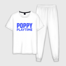 Мужская пижама хлопок с принтом Поппи Плэйтайм лого в Кировске, 100% хлопок | брюки и футболка прямого кроя, без карманов, на брюках мягкая резинка на поясе и по низу штанин
 | 