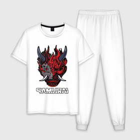 Мужская пижама хлопок с принтом Samurai logo в Белгороде, 100% хлопок | брюки и футболка прямого кроя, без карманов, на брюках мягкая резинка на поясе и по низу штанин
 | 
