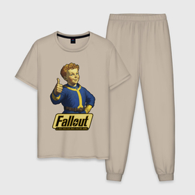 Мужская пижама хлопок с принтом Real vault boy в Екатеринбурге, 100% хлопок | брюки и футболка прямого кроя, без карманов, на брюках мягкая резинка на поясе и по низу штанин
 | 