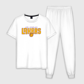 Мужская пижама хлопок с принтом NBA Lakers в Тюмени, 100% хлопок | брюки и футболка прямого кроя, без карманов, на брюках мягкая резинка на поясе и по низу штанин
 | 