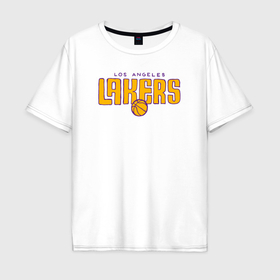 Мужская футболка хлопок Oversize с принтом NBA Lakers в Тюмени, 100% хлопок | свободный крой, круглый ворот, “спинка” длиннее передней части | 