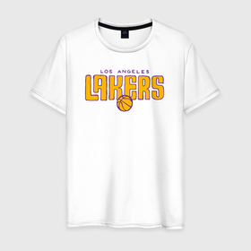 Мужская футболка хлопок с принтом NBA Lakers в Тюмени, 100% хлопок | прямой крой, круглый вырез горловины, длина до линии бедер, слегка спущенное плечо. | 