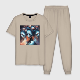 Мужская пижама хлопок с принтом Астронавт в пустыне   нейросеть в Тюмени, 100% хлопок | брюки и футболка прямого кроя, без карманов, на брюках мягкая резинка на поясе и по низу штанин
 | 