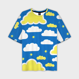 Мужская футболка oversize 3D с принтом Рисованные облака и звёзды ,  |  | 