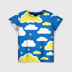 Детская футболка 3D с принтом Рисованные облака и звёзды , 100% гипоаллергенный полиэфир | прямой крой, круглый вырез горловины, длина до линии бедер, чуть спущенное плечо, ткань немного тянется | Тематика изображения на принте: 