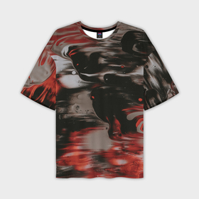 Мужская футболка oversize 3D с принтом Чёрные и красные волны в Санкт-Петербурге,  |  | 