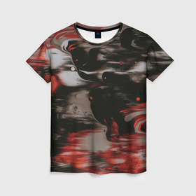 Женская футболка 3D с принтом Чёрные и красные волны в Кировске, 100% полиэфир ( синтетическое хлопкоподобное полотно) | прямой крой, круглый вырез горловины, длина до линии бедер | 