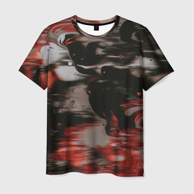 Мужская футболка 3D с принтом Чёрные и красные волны в Екатеринбурге, 100% полиэфир | прямой крой, круглый вырез горловины, длина до линии бедер | 