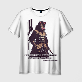 Мужская футболка 3D с принтом Inosuke Hashibira в Санкт-Петербурге, 100% полиэфир | прямой крой, круглый вырез горловины, длина до линии бедер | 