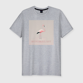Мужская футболка хлопок Slim с принтом Розовый фламинго   минимализм   нейросеть в Петрозаводске, 92% хлопок, 8% лайкра | приталенный силуэт, круглый вырез ворота, длина до линии бедра, короткий рукав | 