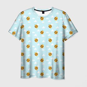 Мужская футболка 3D с принтом Паттерн облака и пчелы в Курске, 100% полиэфир | прямой крой, круглый вырез горловины, длина до линии бедер | 