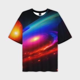 Мужская футболка oversize 3D с принтом Неоновая галактика в Кировске,  |  | Тематика изображения на принте: 