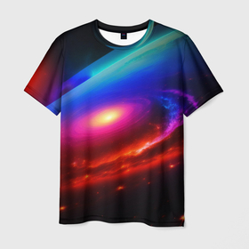 Мужская футболка 3D с принтом Неоновая галактика в Белгороде, 100% полиэфир | прямой крой, круглый вырез горловины, длина до линии бедер | 