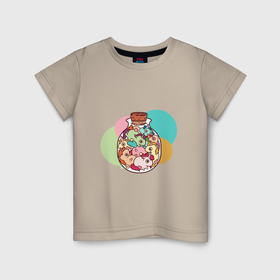 Детская футболка хлопок с принтом Единорожки в банке в Курске, 100% хлопок | круглый вырез горловины, полуприлегающий силуэт, длина до линии бедер | 