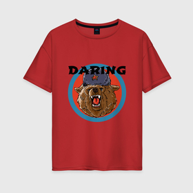 Женская футболка хлопок Oversize с принтом Медведь в ушанке злой , 100% хлопок | свободный крой, круглый ворот, спущенный рукав, длина до линии бедер
 | 