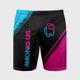 Мужские шорты спортивные с принтом Among Us   neon gradient: надпись, символ в Тюмени,  |  | 