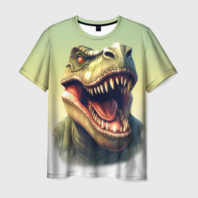 Мужская футболка 3D с принтом Острые зубы тиранозавра Рекса в Белгороде, 100% полиэфир | прямой крой, круглый вырез горловины, длина до линии бедер | 