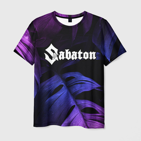 Мужская футболка 3D с принтом Sabaton neon monstera в Санкт-Петербурге, 100% полиэфир | прямой крой, круглый вырез горловины, длина до линии бедер | 