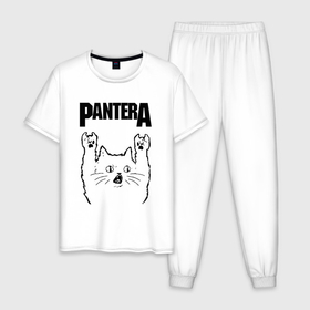 Мужская пижама хлопок с принтом Pantera   rock cat в Петрозаводске, 100% хлопок | брюки и футболка прямого кроя, без карманов, на брюках мягкая резинка на поясе и по низу штанин
 | 