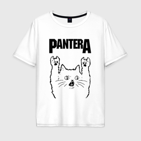 Мужская футболка хлопок Oversize с принтом Pantera   rock cat в Петрозаводске, 100% хлопок | свободный крой, круглый ворот, “спинка” длиннее передней части | 