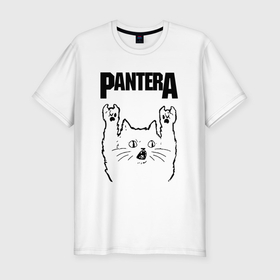 Мужская футболка хлопок Slim с принтом Pantera   rock cat в Санкт-Петербурге, 92% хлопок, 8% лайкра | приталенный силуэт, круглый вырез ворота, длина до линии бедра, короткий рукав | 