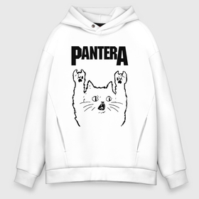 Мужское худи Oversize хлопок с принтом Pantera   rock cat в Петрозаводске, френч-терри — 70% хлопок, 30% полиэстер. Мягкий теплый начес внутри —100% хлопок | боковые карманы, эластичные манжеты и нижняя кромка, капюшон на магнитной кнопке | 
