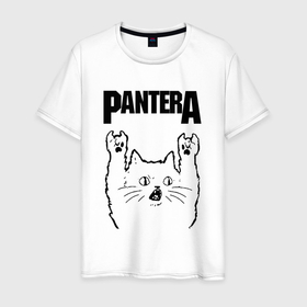 Мужская футболка хлопок с принтом Pantera   rock cat в Петрозаводске, 100% хлопок | прямой крой, круглый вырез горловины, длина до линии бедер, слегка спущенное плечо. | 
