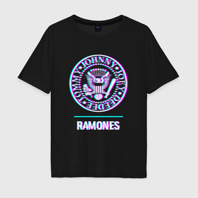 Мужская футболка хлопок Oversize с принтом Ramones glitch rock в Курске, 100% хлопок | свободный крой, круглый ворот, “спинка” длиннее передней части | 