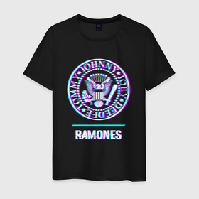 Мужская футболка хлопок с принтом Ramones glitch rock в Курске, 100% хлопок | прямой крой, круглый вырез горловины, длина до линии бедер, слегка спущенное плечо. | 