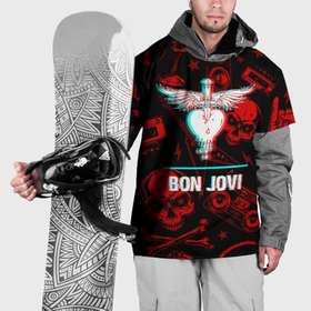 Накидка на куртку 3D с принтом Bon Jovi rock glitch в Санкт-Петербурге, 100% полиэстер |  | 