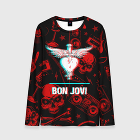 Мужской лонгслив 3D с принтом Bon Jovi rock glitch в Кировске, 100% полиэстер | длинные рукава, круглый вырез горловины, полуприлегающий силуэт | 