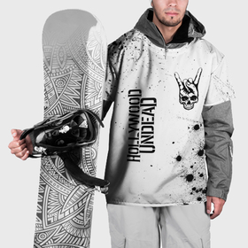 Накидка на куртку 3D с принтом Hollywood Undead и рок символ на светлом фоне в Петрозаводске, 100% полиэстер |  | 