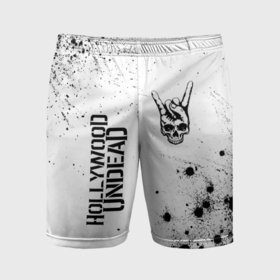 Мужские шорты спортивные с принтом Hollywood Undead и рок символ на светлом фоне в Курске,  |  | Тематика изображения на принте: 