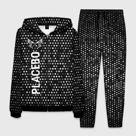 Мужской костюм 3D с принтом Placebo glitch на темном фоне: по вертикали в Новосибирске, 100% полиэстер | Манжеты и пояс оформлены тканевой резинкой, двухслойный капюшон со шнурком для регулировки, карманы спереди | 