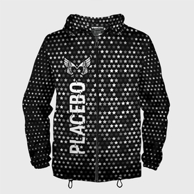 Мужская ветровка 3D с принтом Placebo glitch на темном фоне: по вертикали в Новосибирске, 100% полиэстер | подол и капюшон оформлены резинкой с фиксаторами, два кармана без застежек по бокам, один потайной карман на груди | 