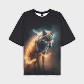 Мужская футболка oversize 3D с принтом Стихия волка ,  |  | 