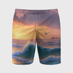 Мужские шорты спортивные с принтом Море, волны, чайки ,  |  | 
