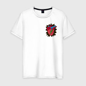 Мужская футболка хлопок с принтом Сердце с саламандрой , 100% хлопок | прямой крой, круглый вырез горловины, длина до линии бедер, слегка спущенное плечо. | Тематика изображения на принте: 