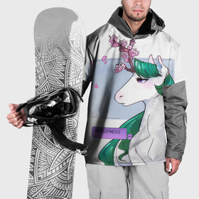 Накидка на куртку 3D с принтом весенний единорог с цветущей сакурой арт в Курске, 100% полиэстер |  | 